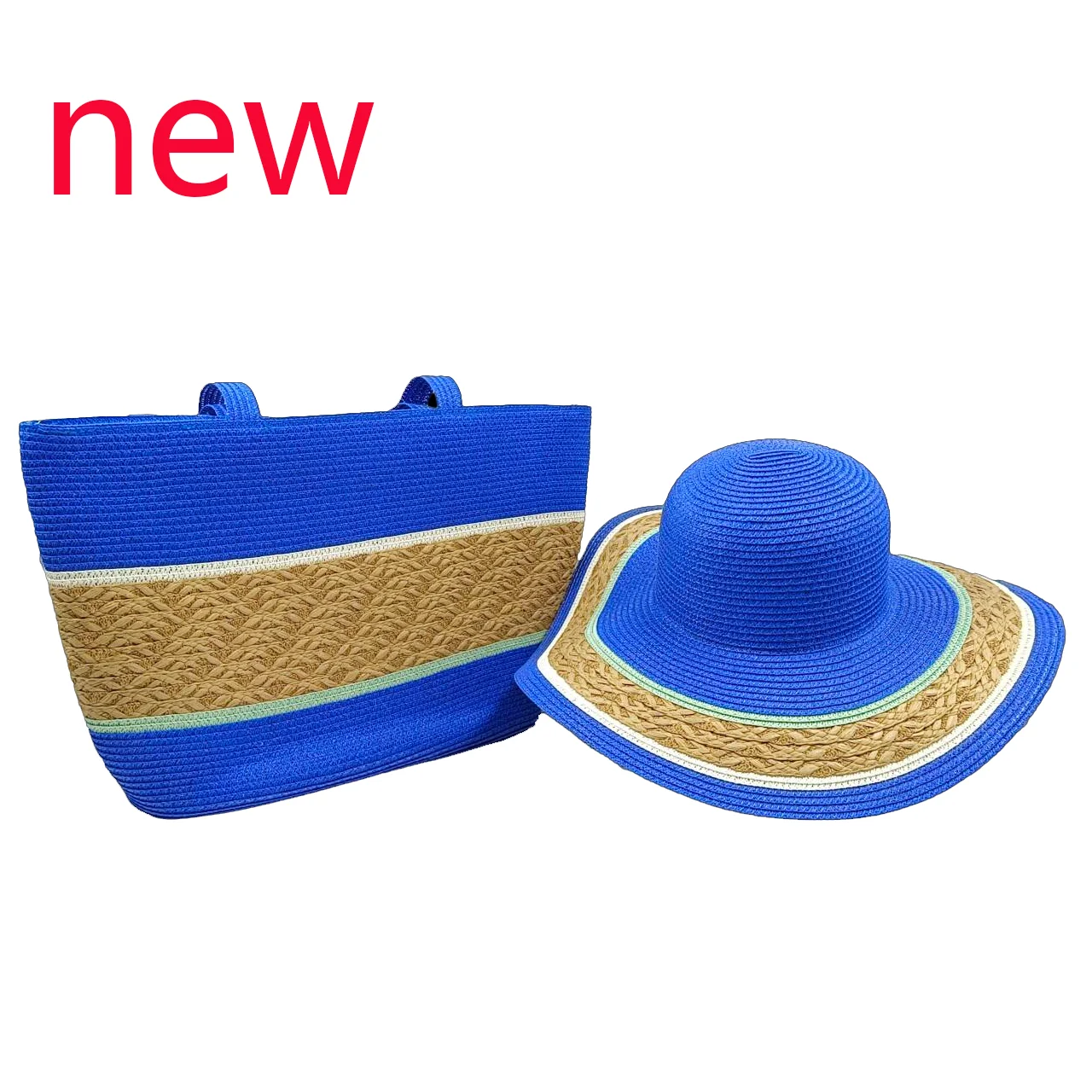 Colorful Striped Straw Hat Bag Set Summer Hat Women\'s Handwoven Bucket Bag Outdoor Sun Protection Hat gorras para mujer