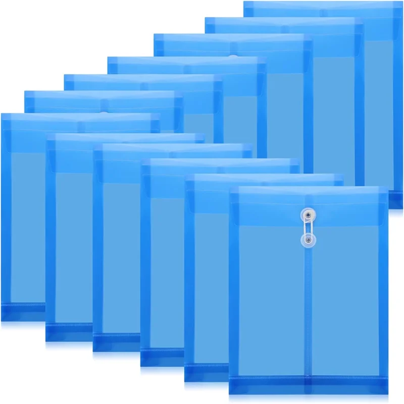 CS-For Documents A4 Plastic Envelopes Folders With Snap Closure And String Tie For School Home A