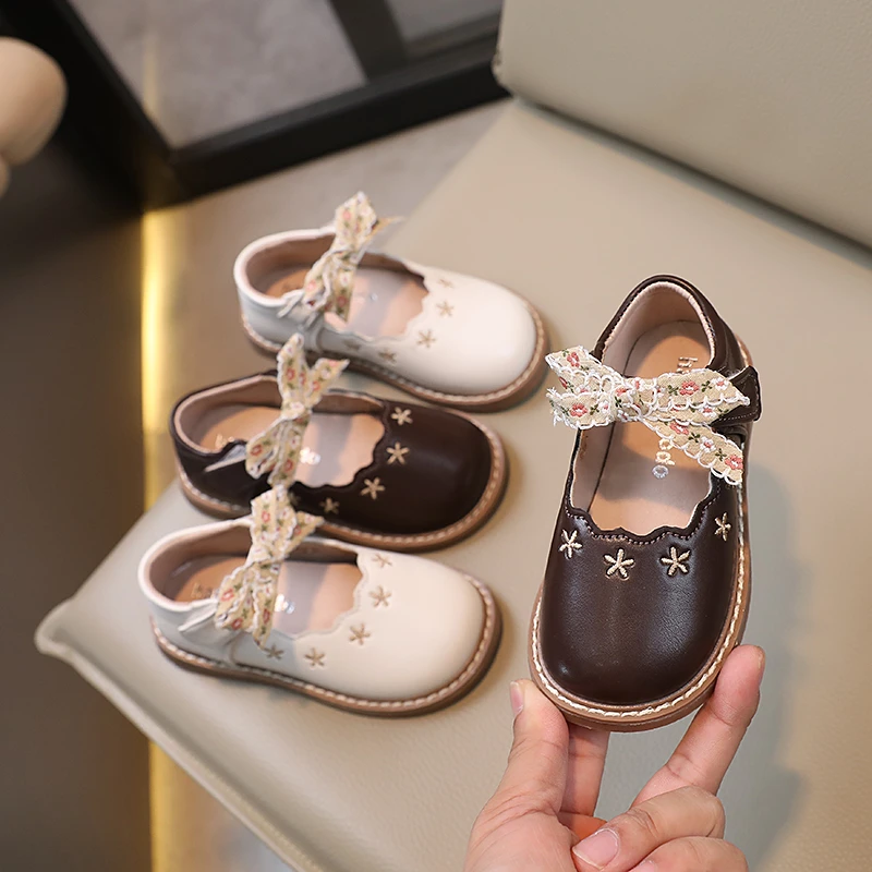 

Spring Autumn Butterfly Knot Flower Children Flats Girls Leather Shoes Kids Dancing Shoes for Girl Soft Flexible Toddler Shoes