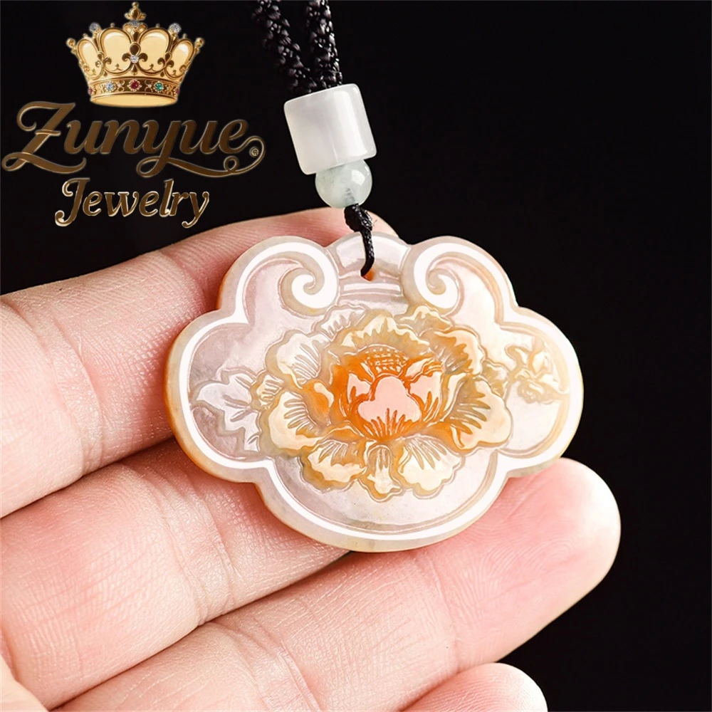 البورمية الطبيعية A-الصف الجاديت رائعة أنيقة الأحمر النار روي الفاوانيا قلادة الجليد من نوع اليشم عالية الجودة مجوهرات الأزياء الفاخرة #4