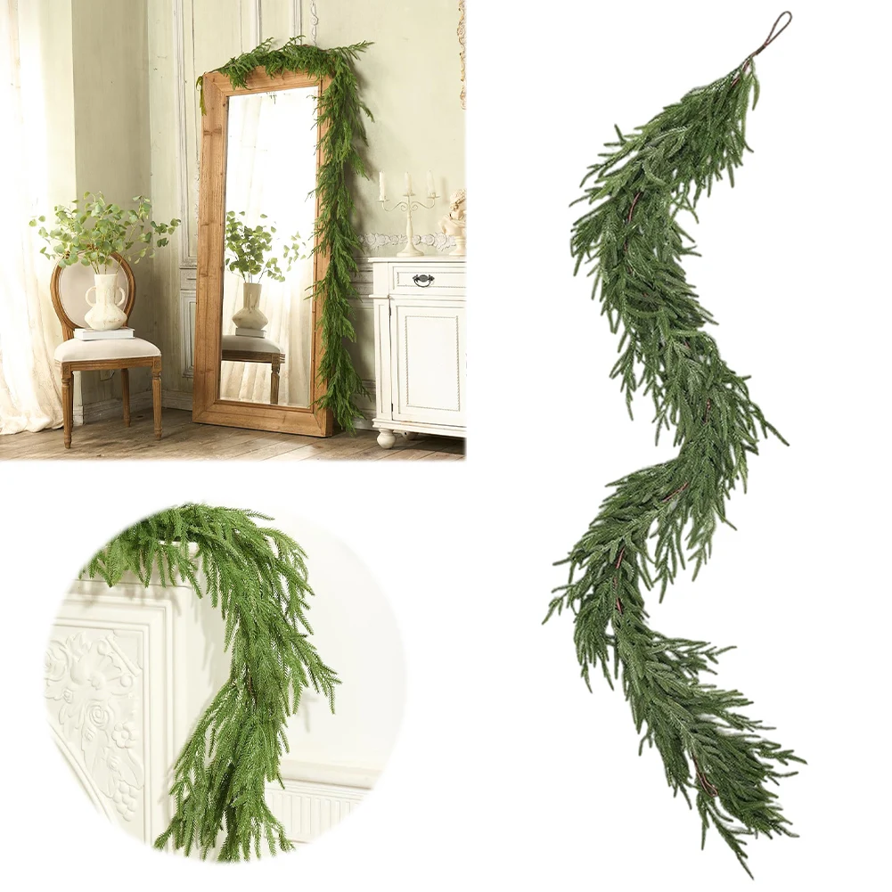 6/9 Ft Norfolk Pine Garland Real Touch Artificial Greenery Garland Winter Pine Garland for Christmas Decorations