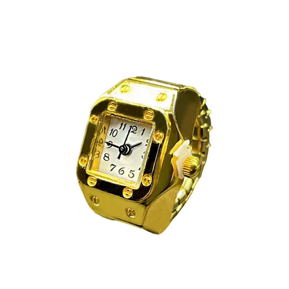 Jewelry Punk Gold Color Couples Mini Watches Finger Rings for Women Men Square Round Dial Quartz Ring Watch Ring Gift image 3