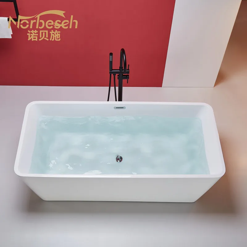 

Непосредственно от производителя Акриловая независимая ванна с квадратным тонким краем Простая инженерная ванна для отелей B & B 1.4-1