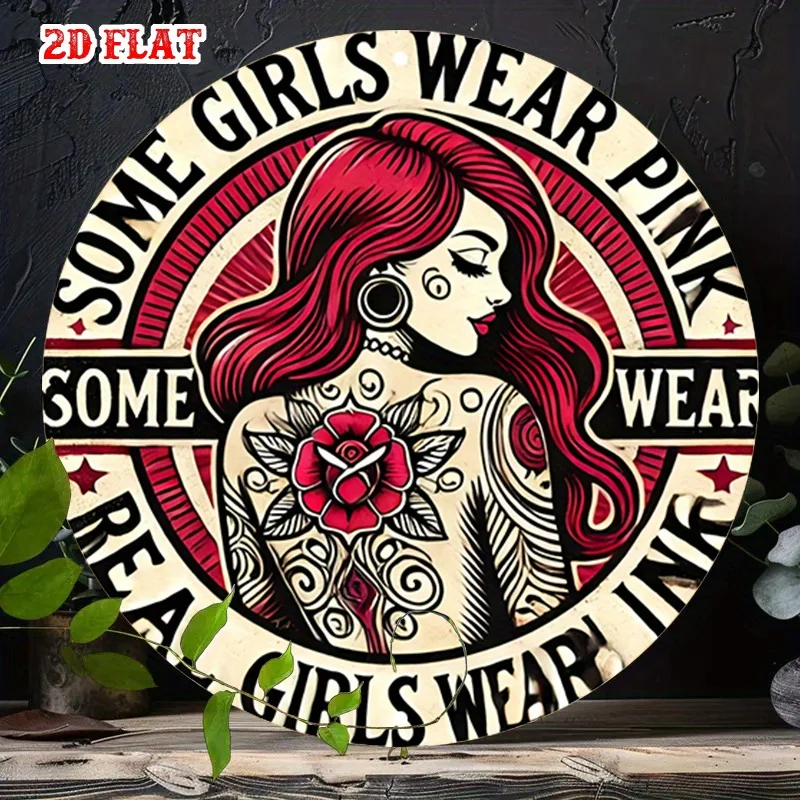 Letrero de Madera 2D Plano Vintage con Diseño de Chica con Tatuaje 'Some Girls Wear Pink Some Wear Ink', Arte de Pared Retro Gótico Rock, Estética Barbie, Decoración del Hogar