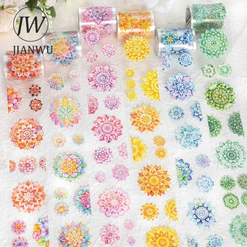 

JIANWU 50mm*200cm Colorful Mystery Series Vintage Flower Landscaping Material Collage PET Tape Creative DIY Journal Stationery