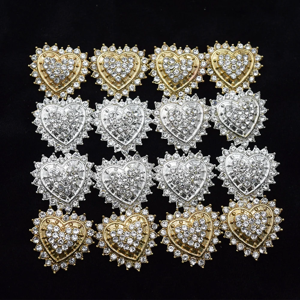 

10Pcs/Lot 21*21mm Heart Shape Rhinestone Buttons Popular Gold Silver for Garment Coat Decoration DIY Garment Decoration Accessor