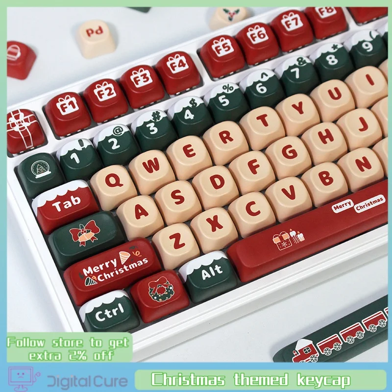 

Christmas Themed Keycap With 130 Keys Moa Height Pbt Five Sided Thermal Sublimation Universal Mechanical Keycap New Year'S Gift