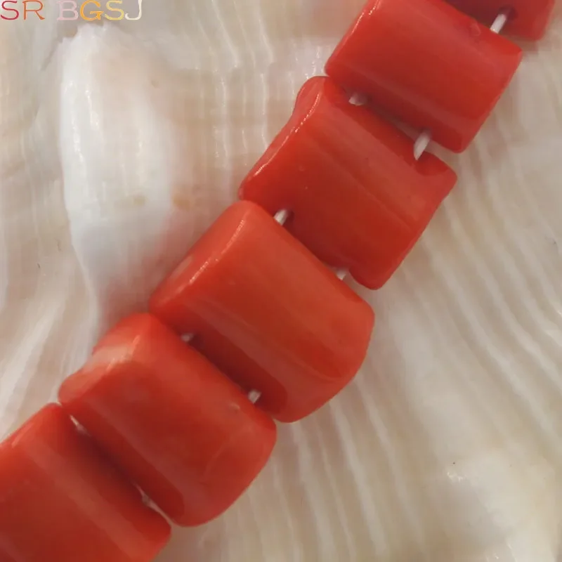 Natural Half Column Orange Coral Gems Stone Beads Stretch Bracelet Woman Jewelry Strand 8\