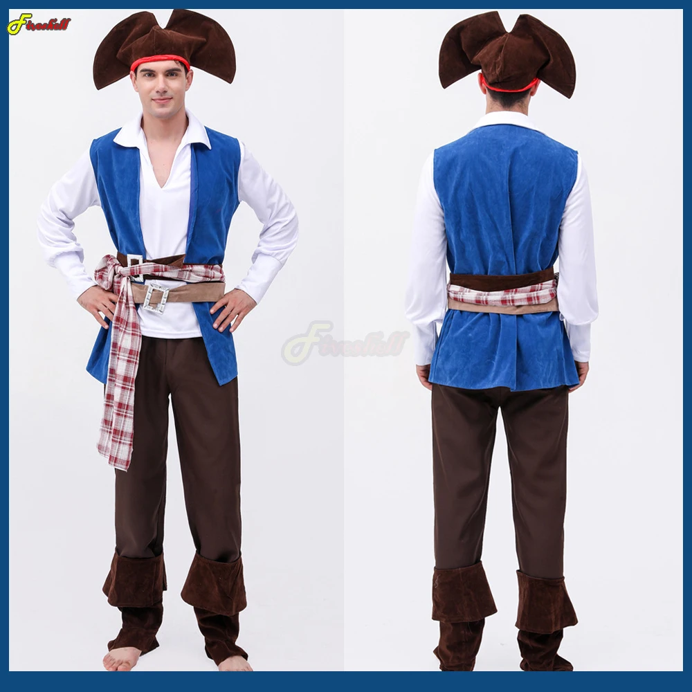 

Halloween Cosplay Costume Adult Men Pirates Of The Caribbean Medieval Clothes Retro Uniforms Suit Fancy Uniforms