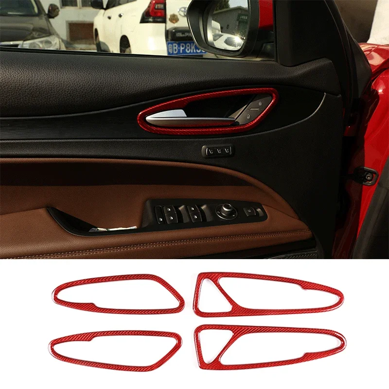 

4 Piece Car Door Interior Handle Frame Dry Carbon Fiber Decorative Trim Accessories For Alfa Romeo Stelvio 2017 2018 2019 2020