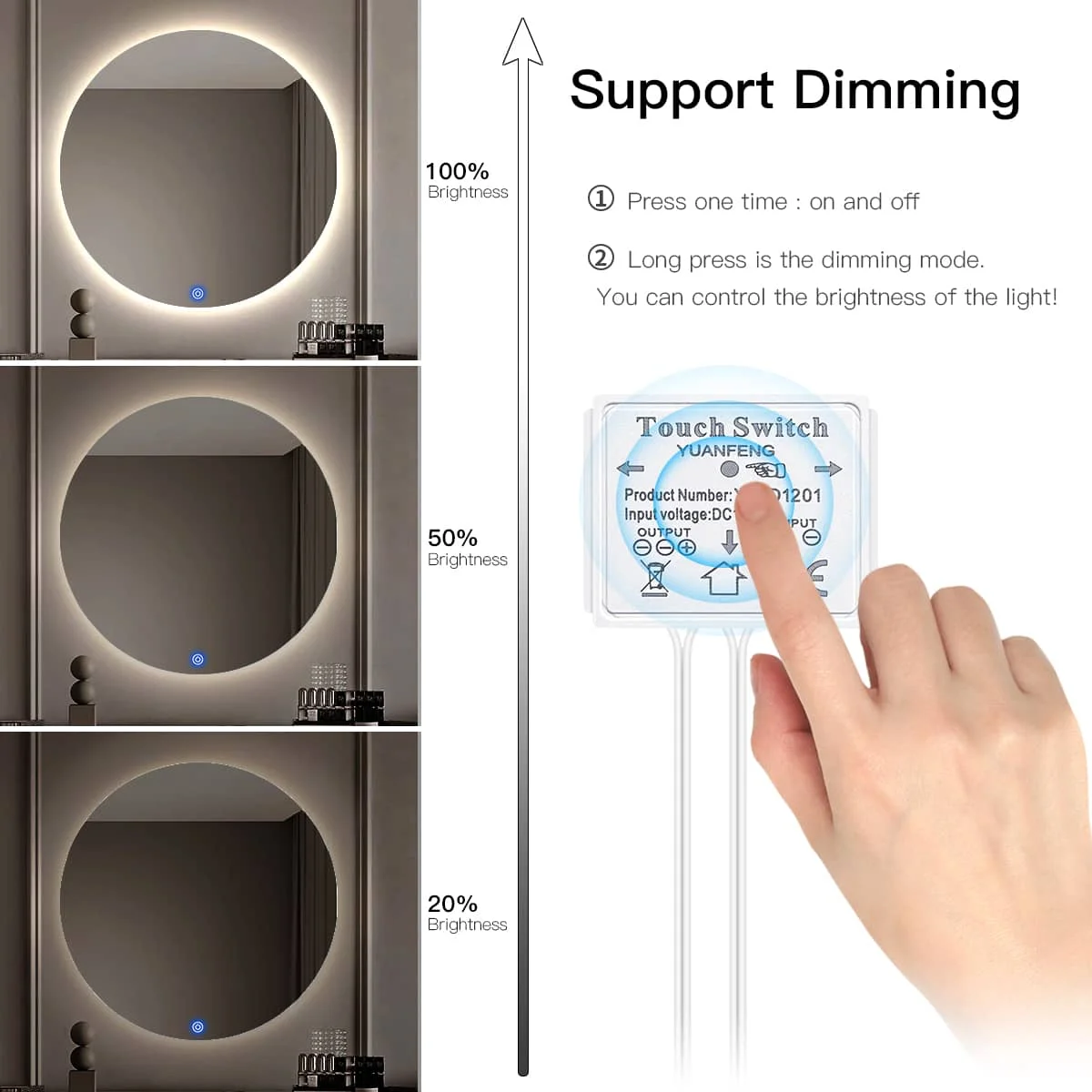 320LEDs/M High Lumen COB Strip Light With USB 5V Dimmable Touch Sensor Switch For Kitchen Bathroom Makeup Mirror Backlight