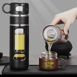 520ML Tea Water Bottle With Tea Filter High Borosilicate Glass Tea Water Separation Water Cup Portable Filtering Bottle Tumbler
