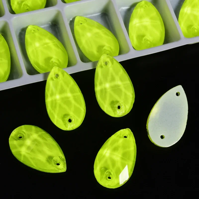 OLeeya Teardrop Neon Rose Glass Sew On Rhinestones Sewing Clear Crystal Flatback Stones For Garment Clothes Bags