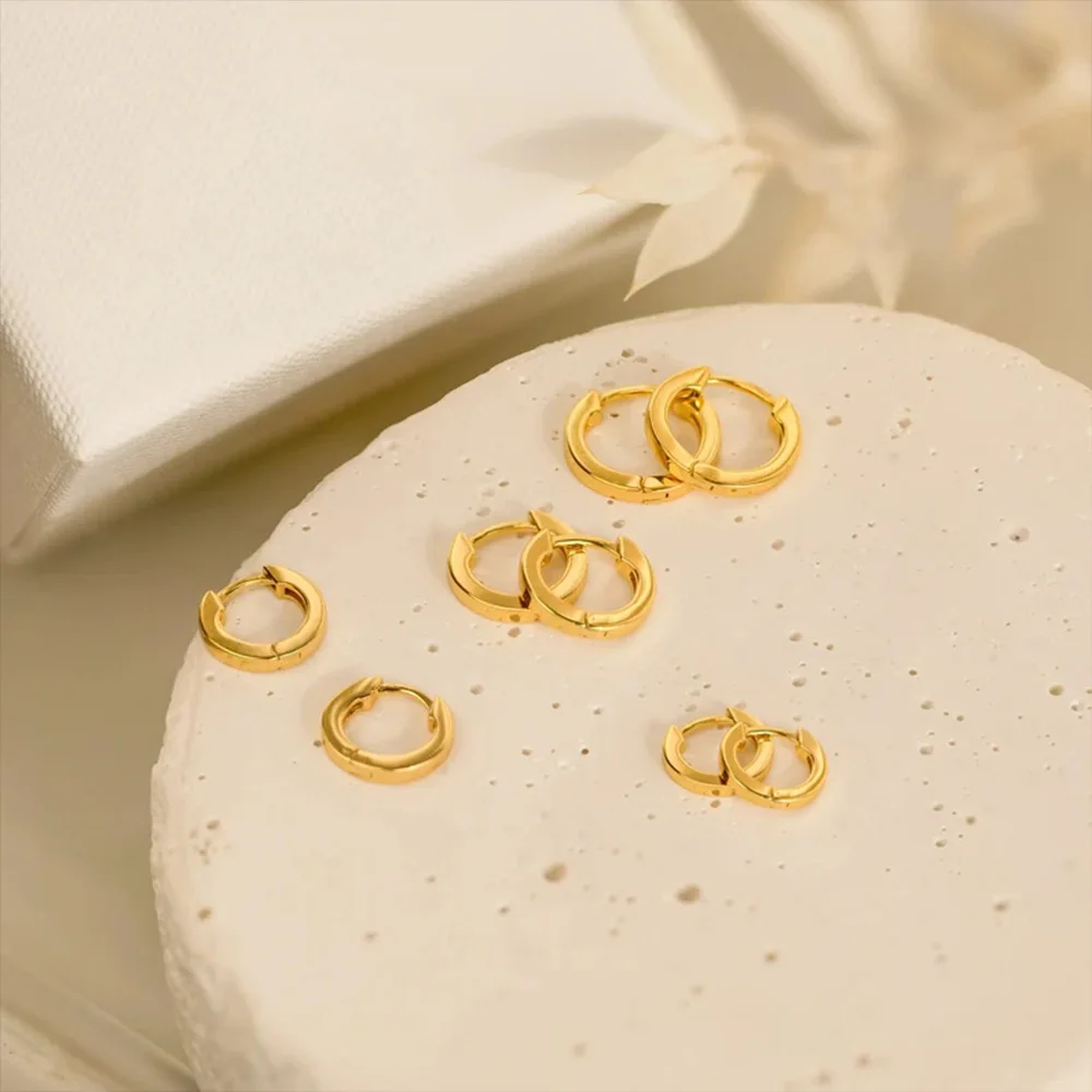 17KM Retro Gold Color Circle Copper Hoop Earring Set for Women Girls 8Pcs/set Simple Style Metal Stud Earrings Fashion Jewelry