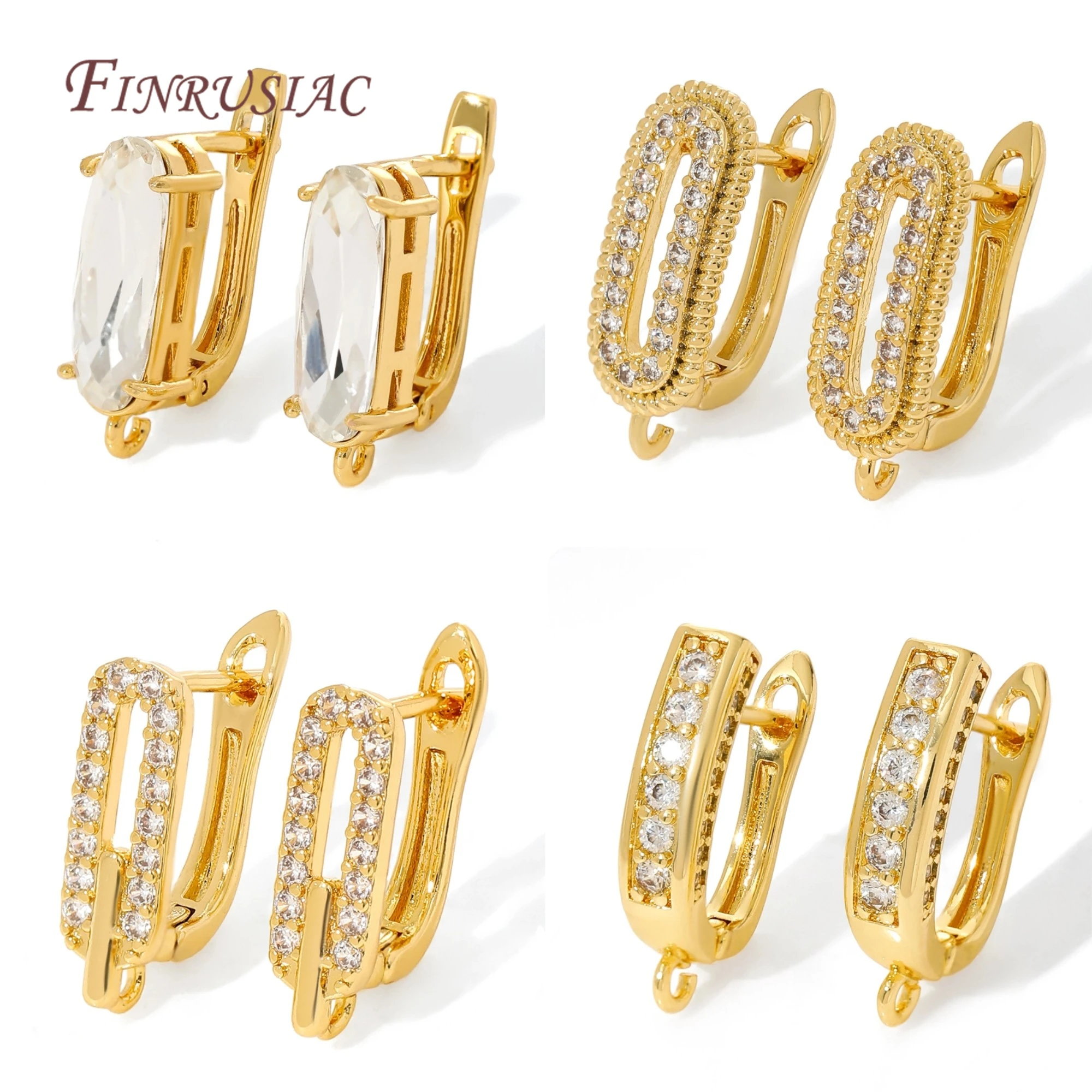 18K Gold Plated Rectangular Oval CZ Lever Back Earrings Multiple Styles with Loop For Jewelry Making DIY Earring Clasps Findings