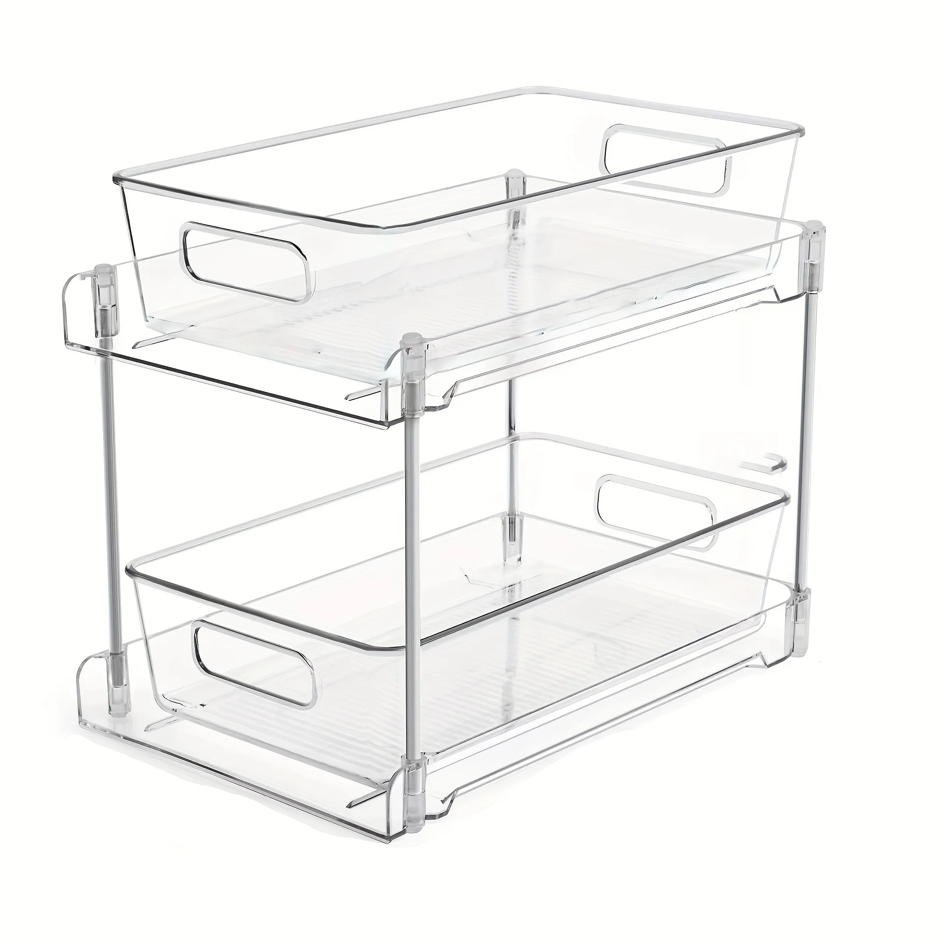 

2-Tier Clear Sliding Rack - Versatile Organizer with Dividers for Bathroom, Kitchen, Closet & More - Effortless Space-saving So