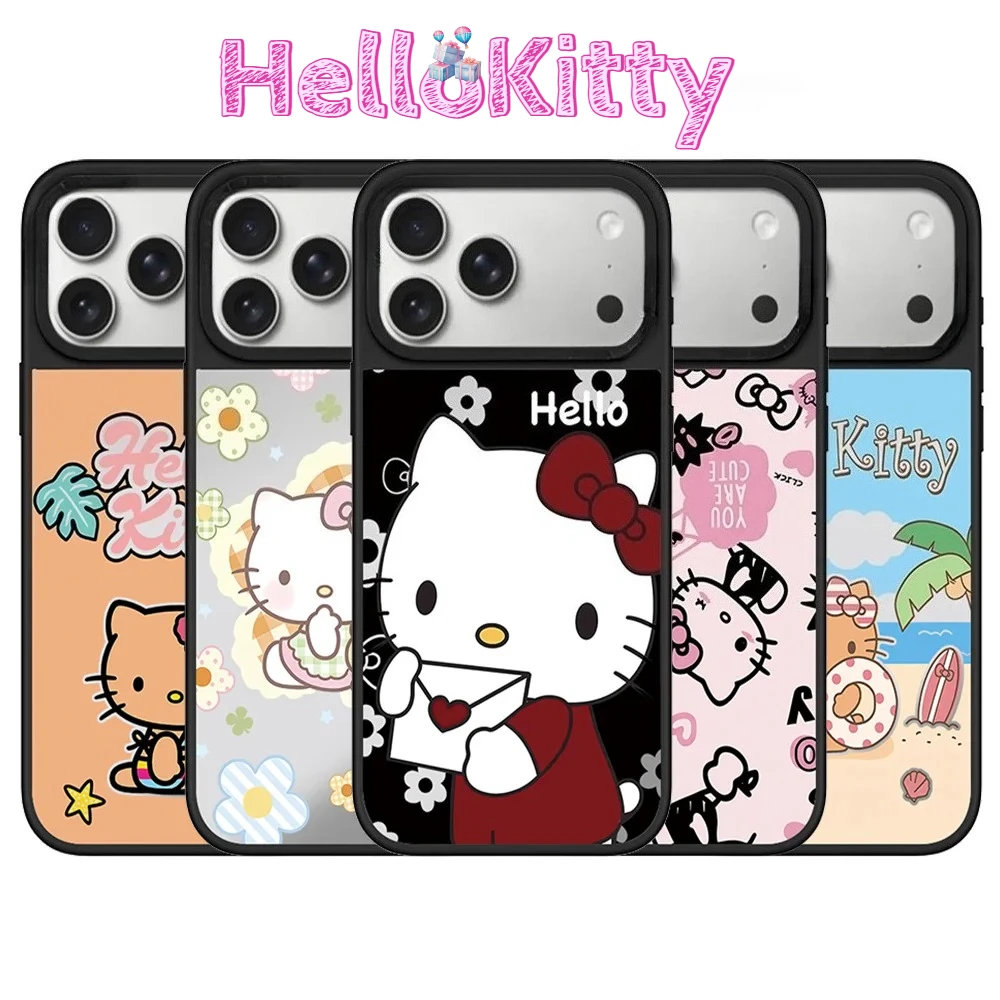 Funda Magnética para Teléfono Sanrio Hello Kitty Mirro para iPhone Air 17 Pro Max 16 15 14 13 Air, Compatible con Magsafe, Protectora