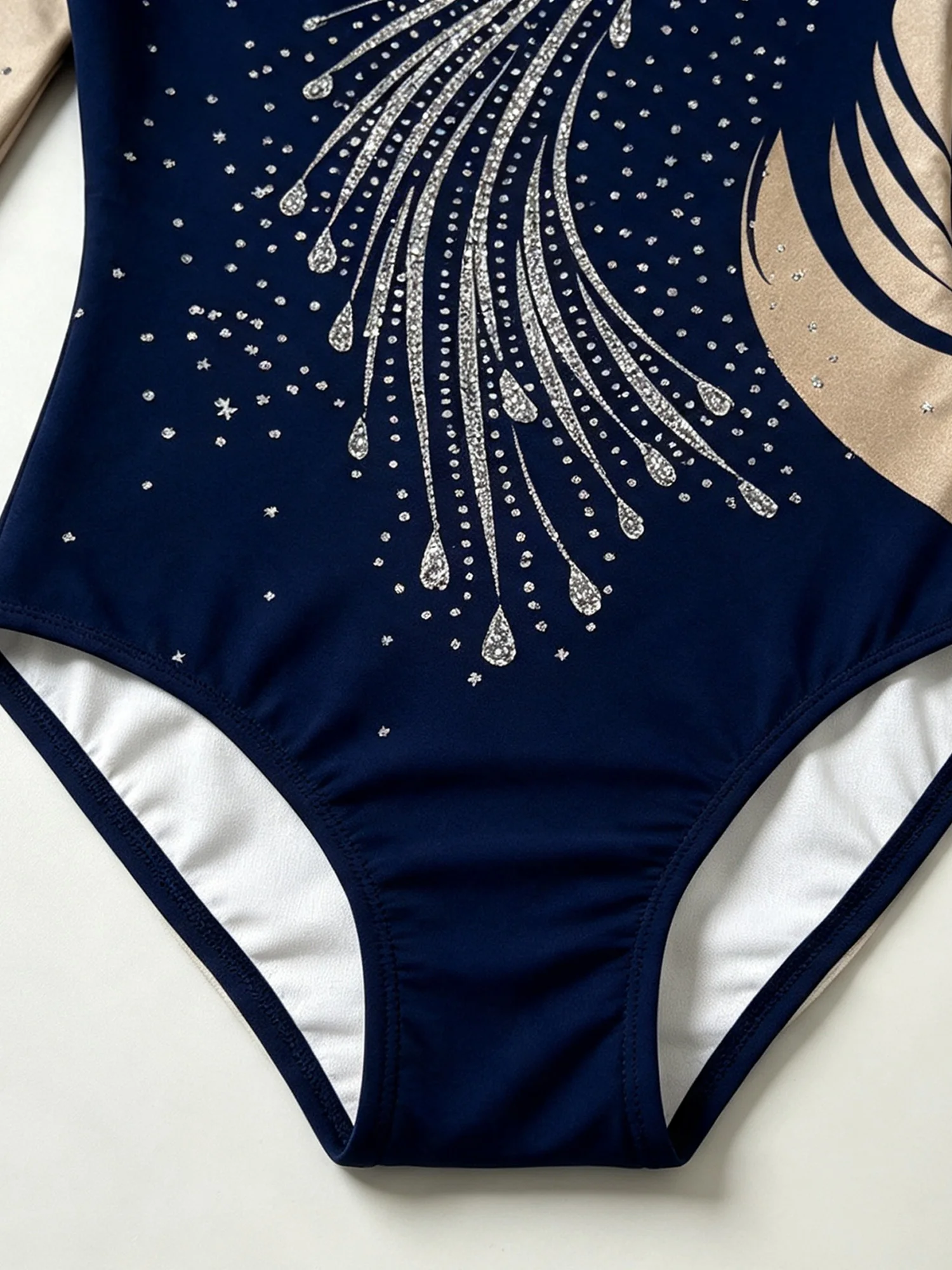 Kids Girls Exquisite Printed Leotard Round Neck Long Sleeve Color-blocked Bodysuit for Dance Gymnastics Practice Performance