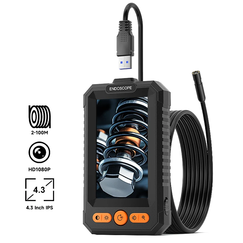4.3-inch IPS Industrial Endoscope 2-100m Rigid Cable Replaceable Split Design 8mm Camera HD 1080P Waterproof Borescope 2600mAh
