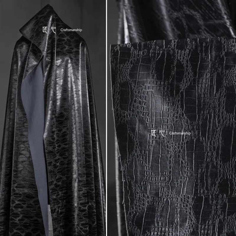 Leather Fabric Black Python Embossed Creative Jacket Shoe Bag Clothing Designer Apparel Sewing Fabric Cloth Diy Material