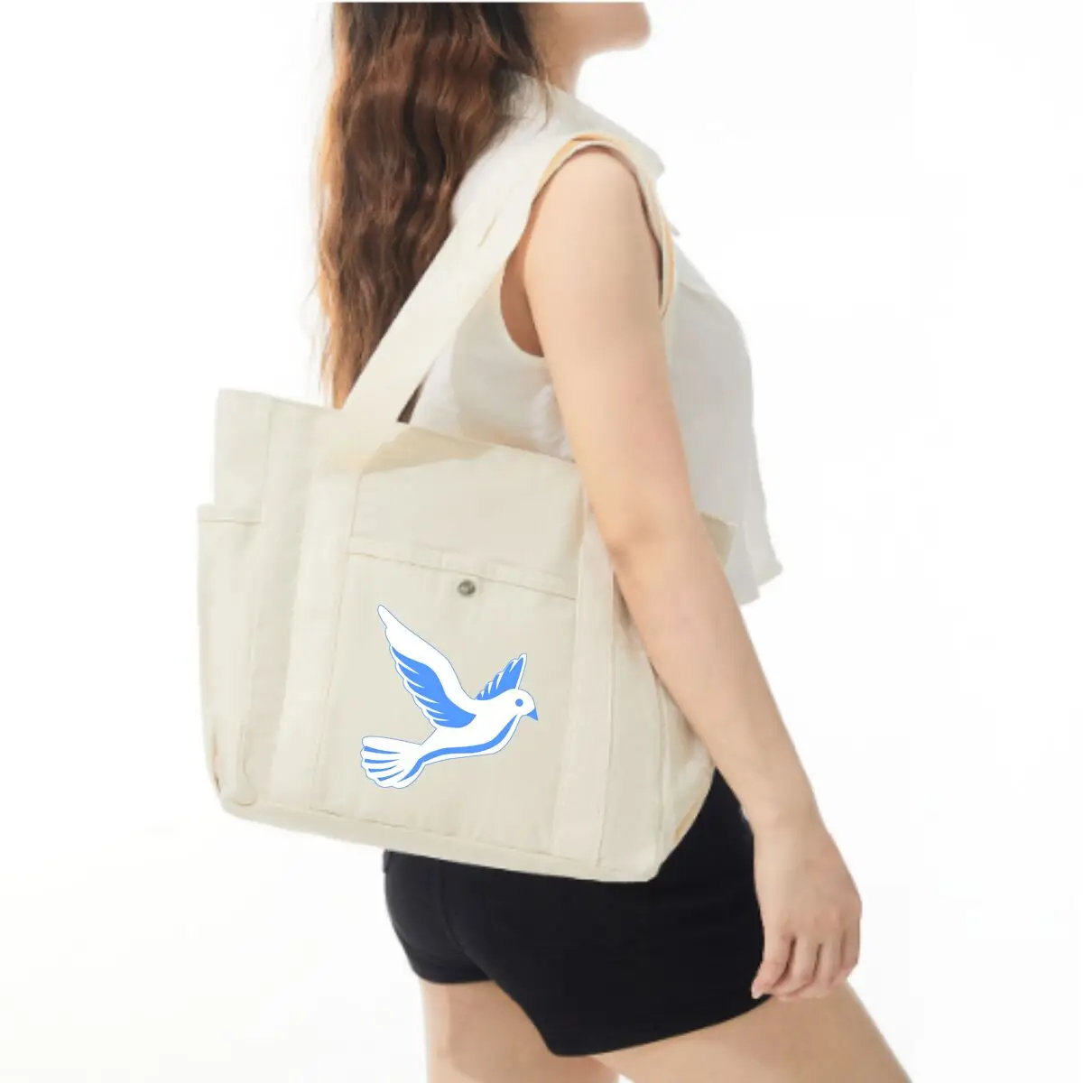 Blue Peace Dove Ilustration Bolso de hombro unisex con múltiples bolsillos Bolso cruzado versátil minimalista