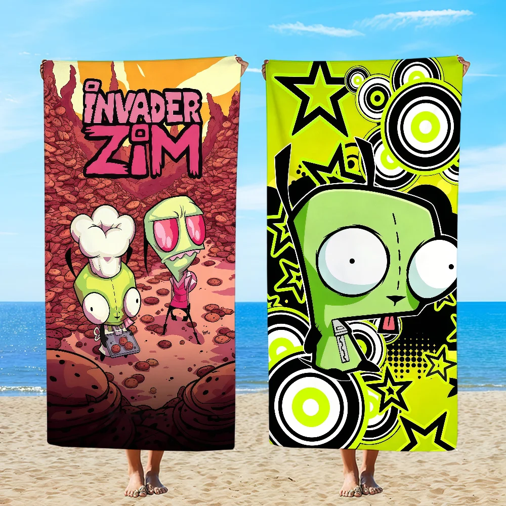 Cartoon I-InvaderS Z-ZimS Towel Textile Bathrobe Beach Quick-Drying Lightweight Portable Camping Swim Pool Travel