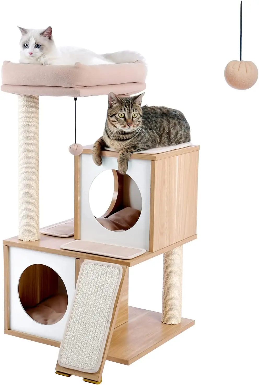 

Cat Tree 35 Inches Wooden Cat Tower with Double Condos, Spacious Perch, Fully Wrapped Scratching Sisal Posts and Replace