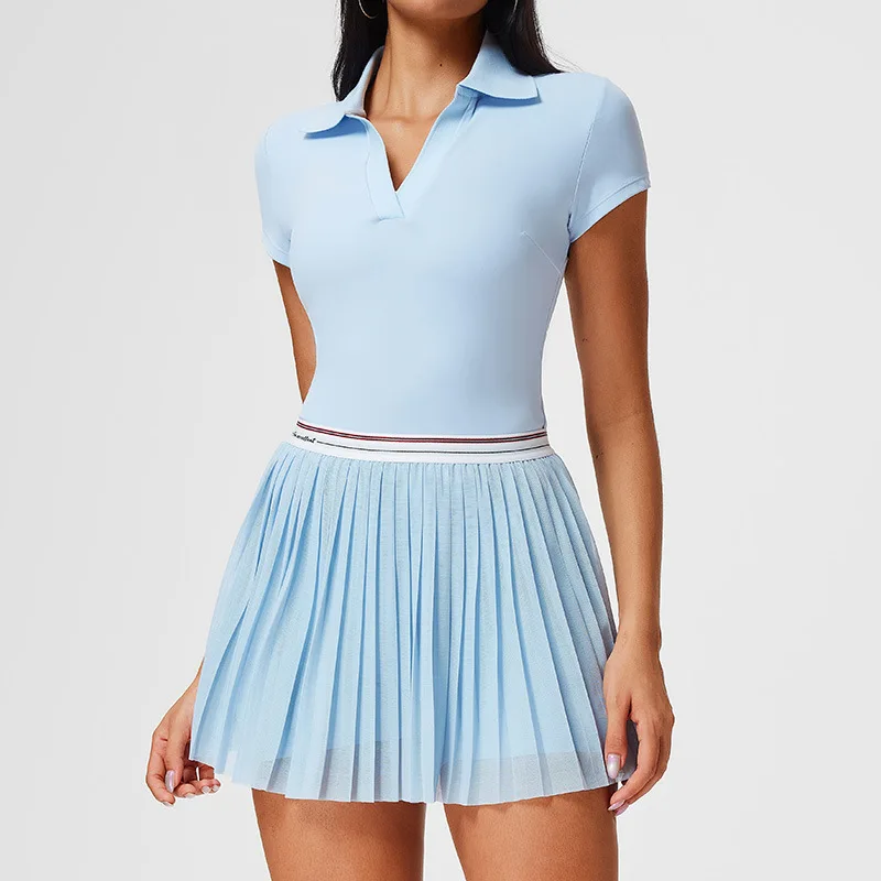 Women 2 Piece Tennis Skirt Set High Waisted Pleated Golf Outfits Athletic Sports Running Pickleball Skirt with Pockets Polo Top 6