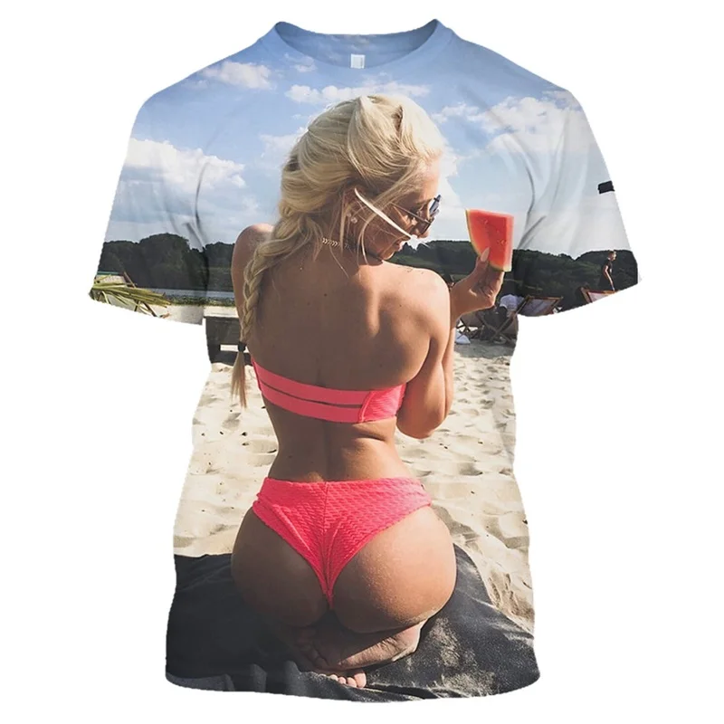 Hot Bikini Girl T Shirt for Men Summer Beach Tops 3d Print Sexy Ass Graphic T-shirt Fashion Hip-Hop Pop Streetwear Women Clothes