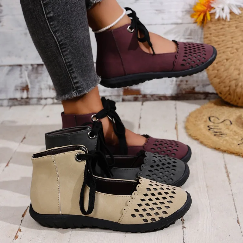 Nuevas Sandalias planas informales para Mujer, Sandalias con punta redonda, zapatos con cordones, Sandalias cómodas sin cordones con plataforma para primavera, Sandalias De Mujer