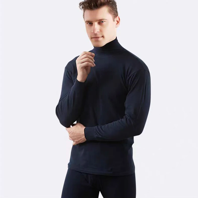 Men Long Johns Mens Cotton Turtleneck Undershirt+underpants 2 Pieces Set Men Underwear Herren Hot Warm Interiores Hombre