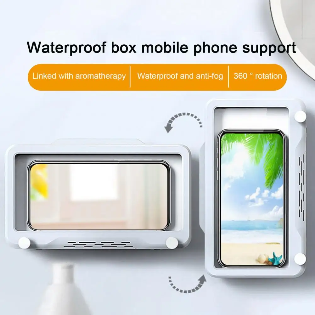 Shower Phone Holder 360 Degree Rotation High Transparency Anti-Fog Sensitive Switchable Bathroom Phone Holder Mobile Phone