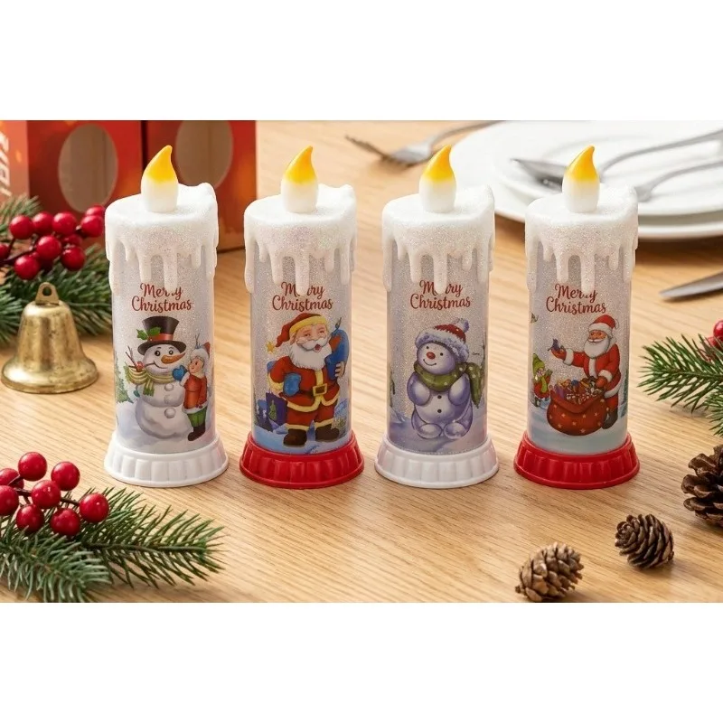Christmas Small Gifts Santa Claus Snowman Kids Classic Style Long Sock Electronic Candle Light Props Decoration 4PCS