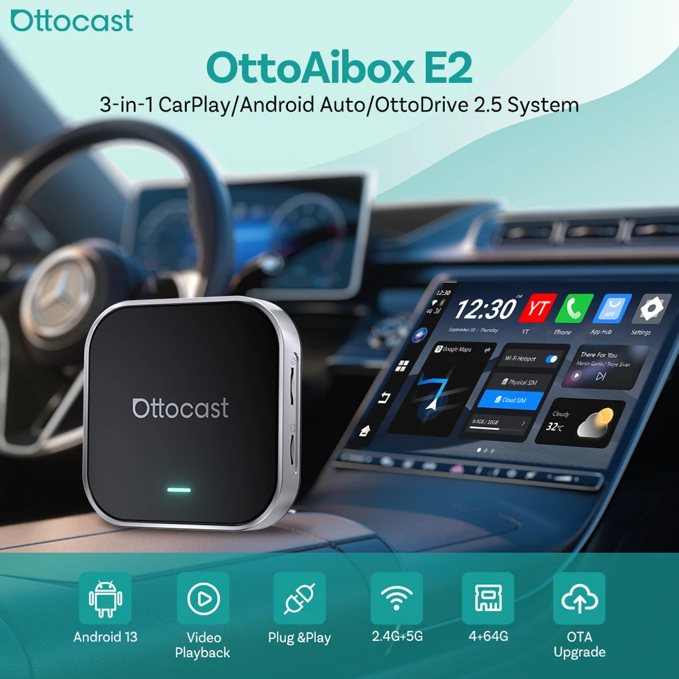 OTTOCAST E2 Wireless CarPlay AI Box Android Car Box Android 13