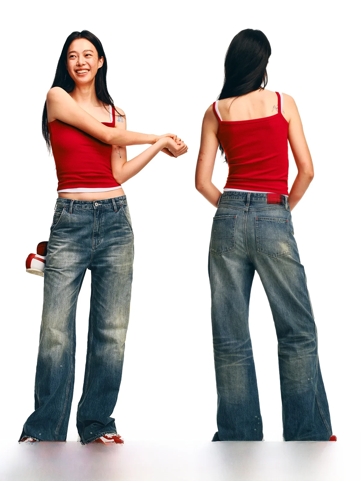 

Alright Then 2549M Mid-Waist Straight Loose Washed Vintage Jeans Women's Comfortable Breathable Cotton Denim Spring Season