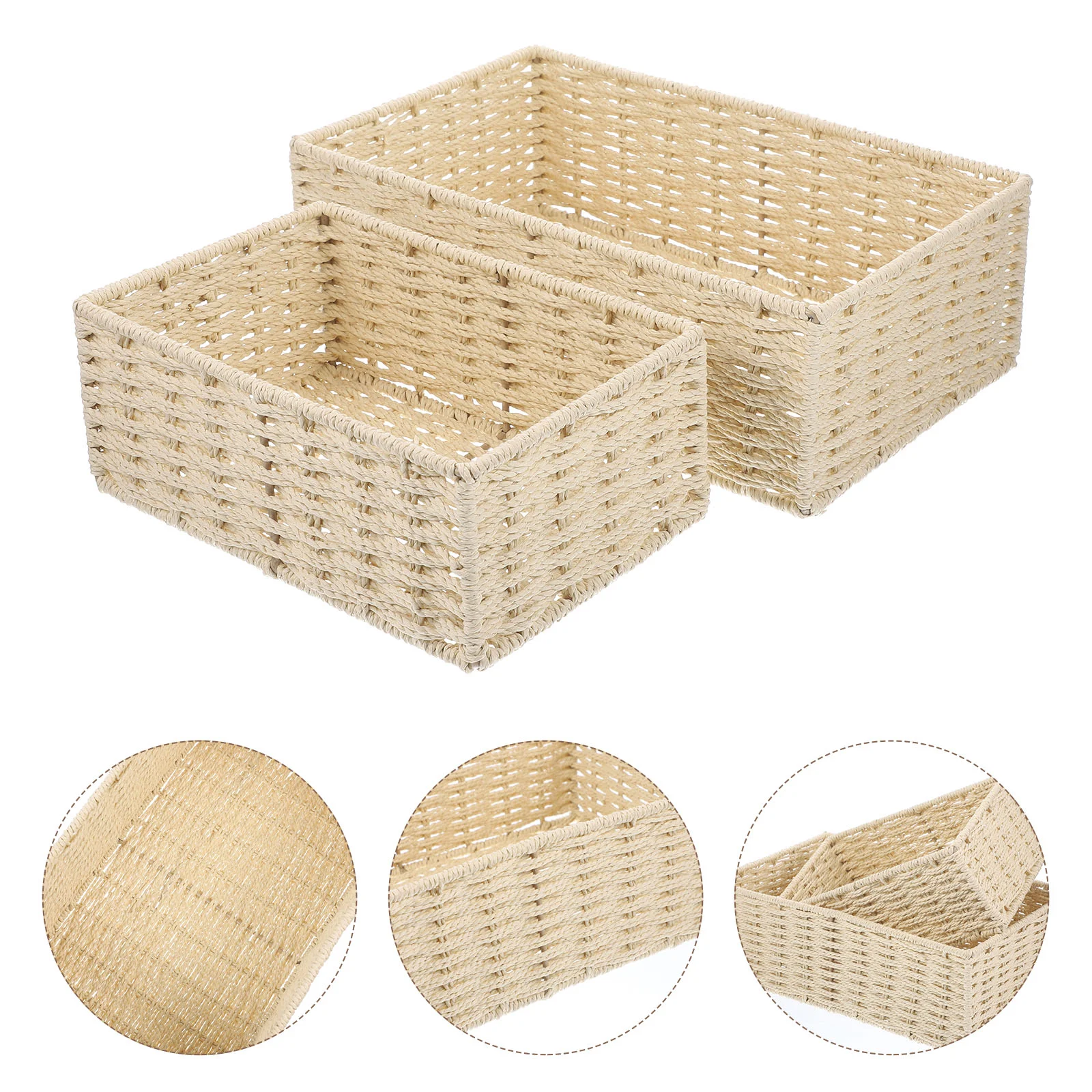 

2 Pcs Storage Shelves Woven Basket Sundries Organizer Paper Rope Beige Sundry Hollow Container Shelf Baskets for