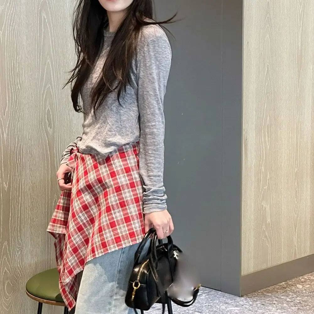 กระโปรงสั้นทรงตาข่ายสไตล์เกาหลี เอวสูง กระโปรงครึ่งตัว พร้อมเข็มขัดตกแต่ง กระโปรงซับใน ขอบกระโปรงไม่สม่ำเสมอ สำหรับสาวๆ