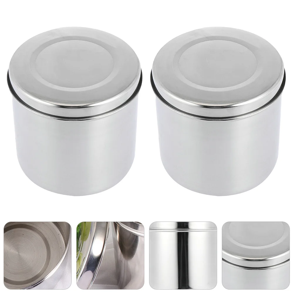 

2Pcs Stainless Steel Cotton Ball Holder Sterilization Jar Durable Dressing Container Lightweight Storage Box for Clinic Beauty