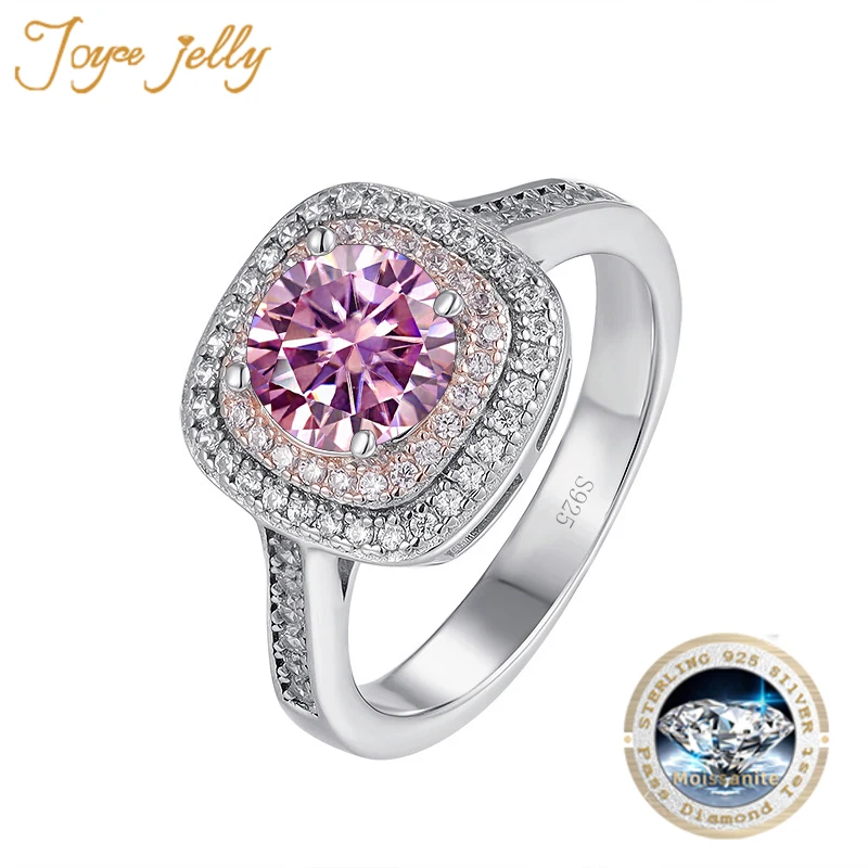 JoyceJelly 1 Carat Moissanite Diamond Ring For Engagement Wedding Women's S925 Sterling Silver Jewelry Square Shaped Design Gift