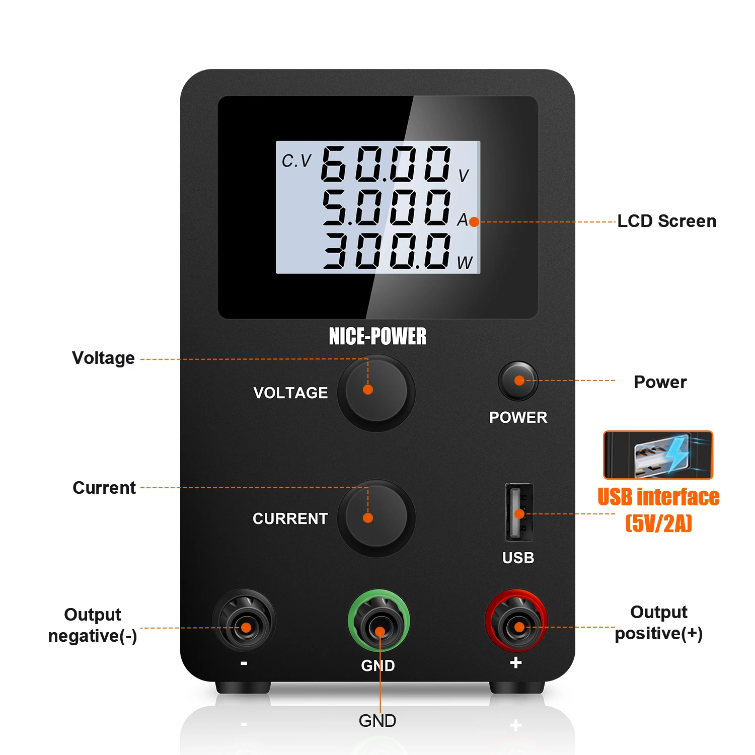 Imagem -05 - Fonte de Alimentação dc com Lcd Digital 30v 10a Estabilizador de Tensão de Comutação 300w Lab Bench Fonte Regulador para Telefone Usb e Reparo Pcb