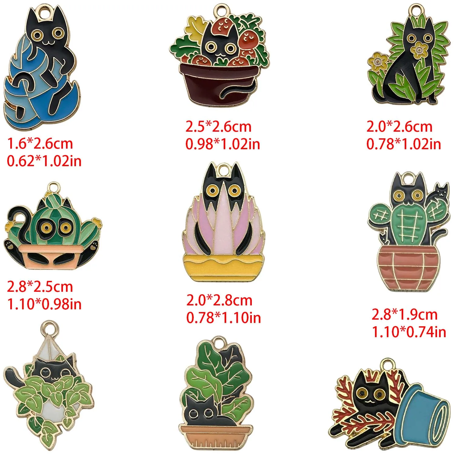 15pcs Enamel Cartoon Cute Cat Charms Alloy Exquisite Plant Pattern Pendants for DIY Bracelet Necklace Jewelry Making Accessories