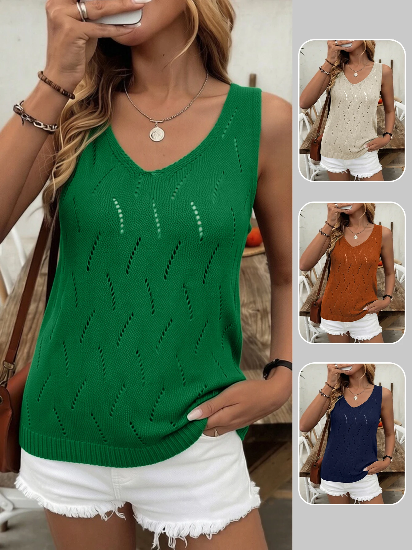 

Летний женский вязаный жилет 2026 с узлами и вырезами, V-образный вырез, без рукавов, свободный крой, в стиле Y2K, высокое качество, уличный стиль