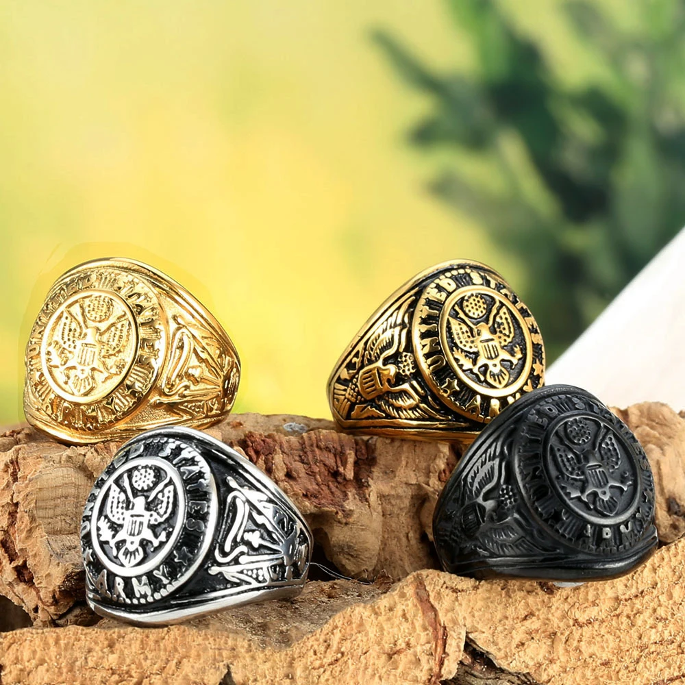 Vintage U.S. Army Eagle Rings for Men Stainless Steel U.S. Army Ring Marine Corps Badge Ring Fashion Jewelry Gift Dropshipping