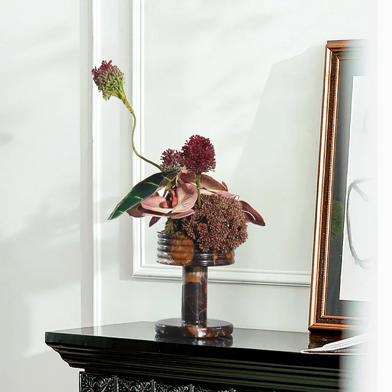 marble vase flower arrangement hotel exhibition hall living room coffee table flower arrangement wabi sandy wind ornament 2