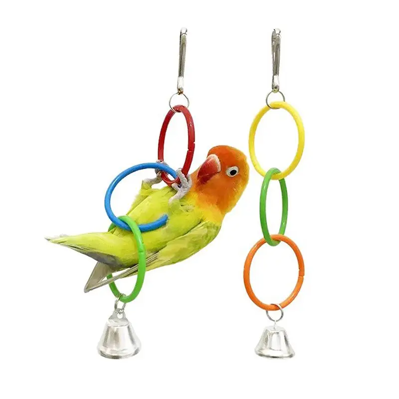 ●Parrot Swing Toy Bird Cage Toys With Bell Sound Colorful Climbing Ring For Lovebirds Color Ring Grinder Nibble Bird Toy Cage - view 6
