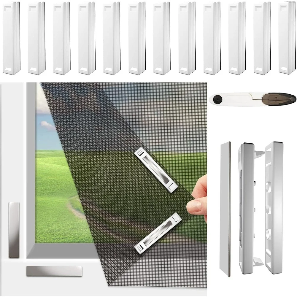 Window Magnetic Screen Barrier White 130 cm x 150 cm Adjustable Size Polyester Mesh for Airflow and Protection