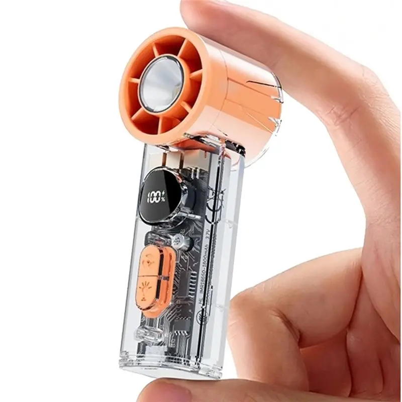 

EMECE-Transparent Mini Handheld Fan, With LED Lighting, 100 Speed Settings, USB Rechargeable Portable High-Speed Electric Fan