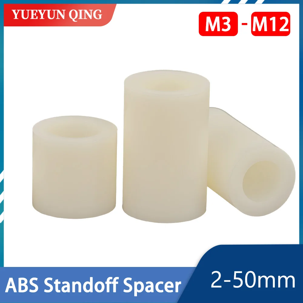Beige ABS Plastic Non-thread Round Column Standoff Spacer Hollow Out Insulation Washer PCB Support Pillar M3 M4 M5 M6 M8 M10 M12