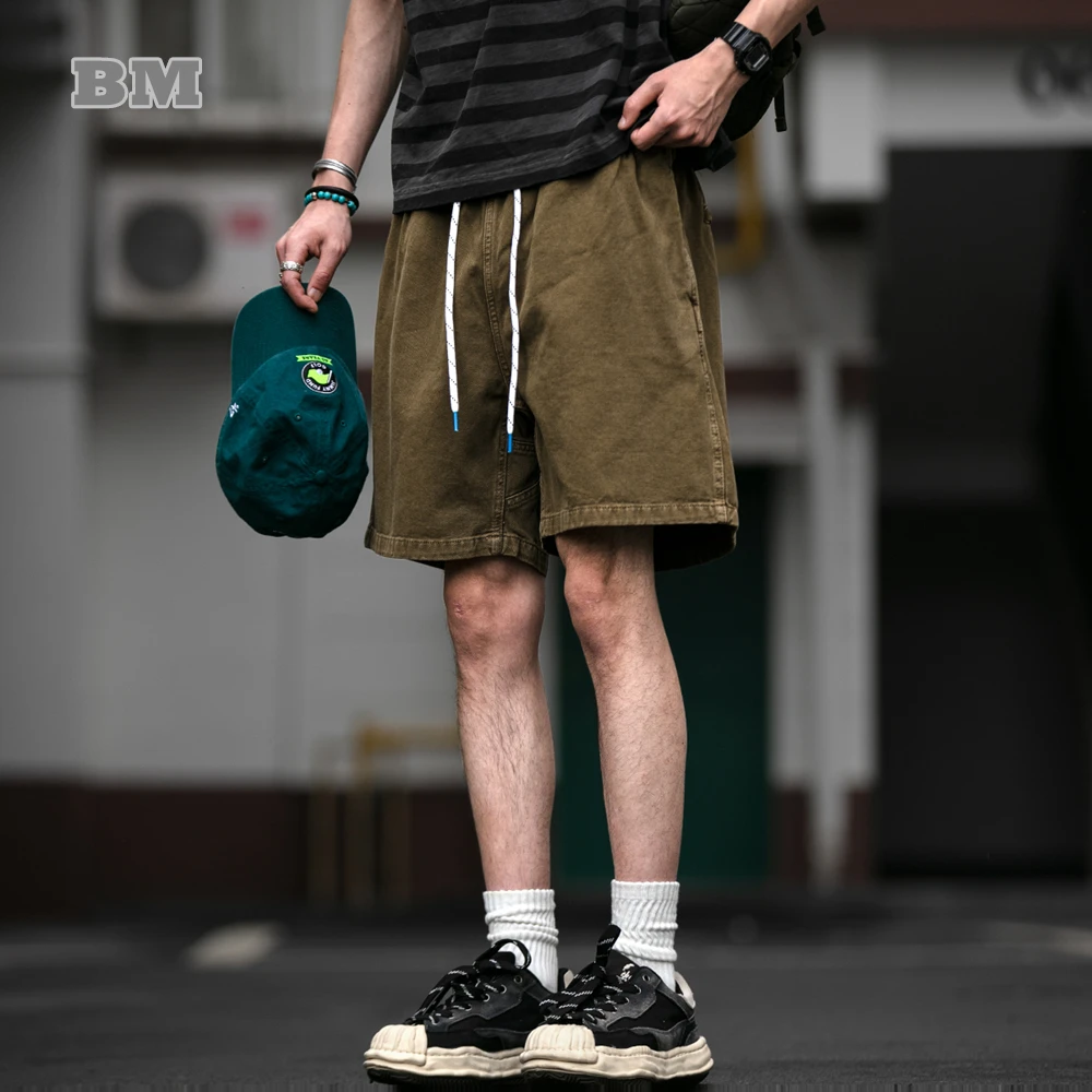 Korean Vintage Cargo Shorts Men Cotton Distressed Washed Oversized Loose Fit Mid-Length High Quality Streetwear Casual Summer