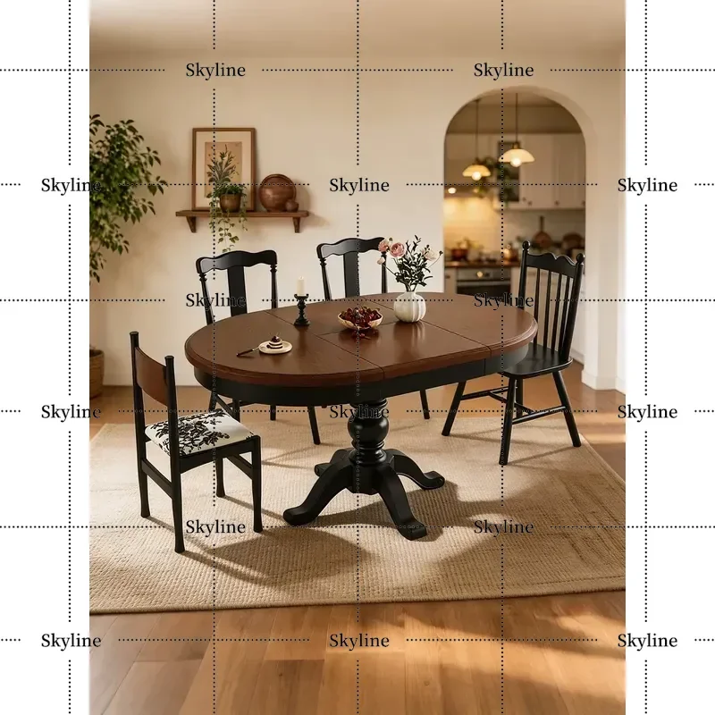 Maillard Solid Wood Dining Table French Retractable Foldable Round Table for Home Living Room Retro Variable Design
